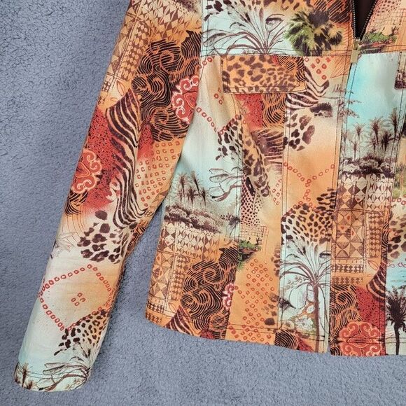 Maggy London Jacket Blazer Womens 12 Full Zip Colorful Africa Animals Artsy - Picture 5 of 16